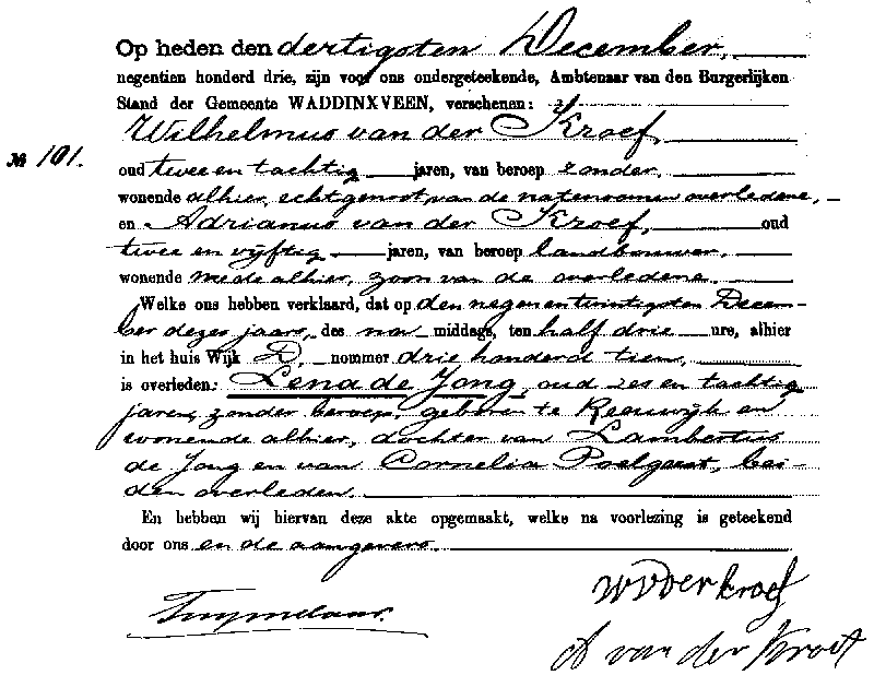 19031230 ovl akte 101 Lena d Jong ev Wilhelmus vd Kroef